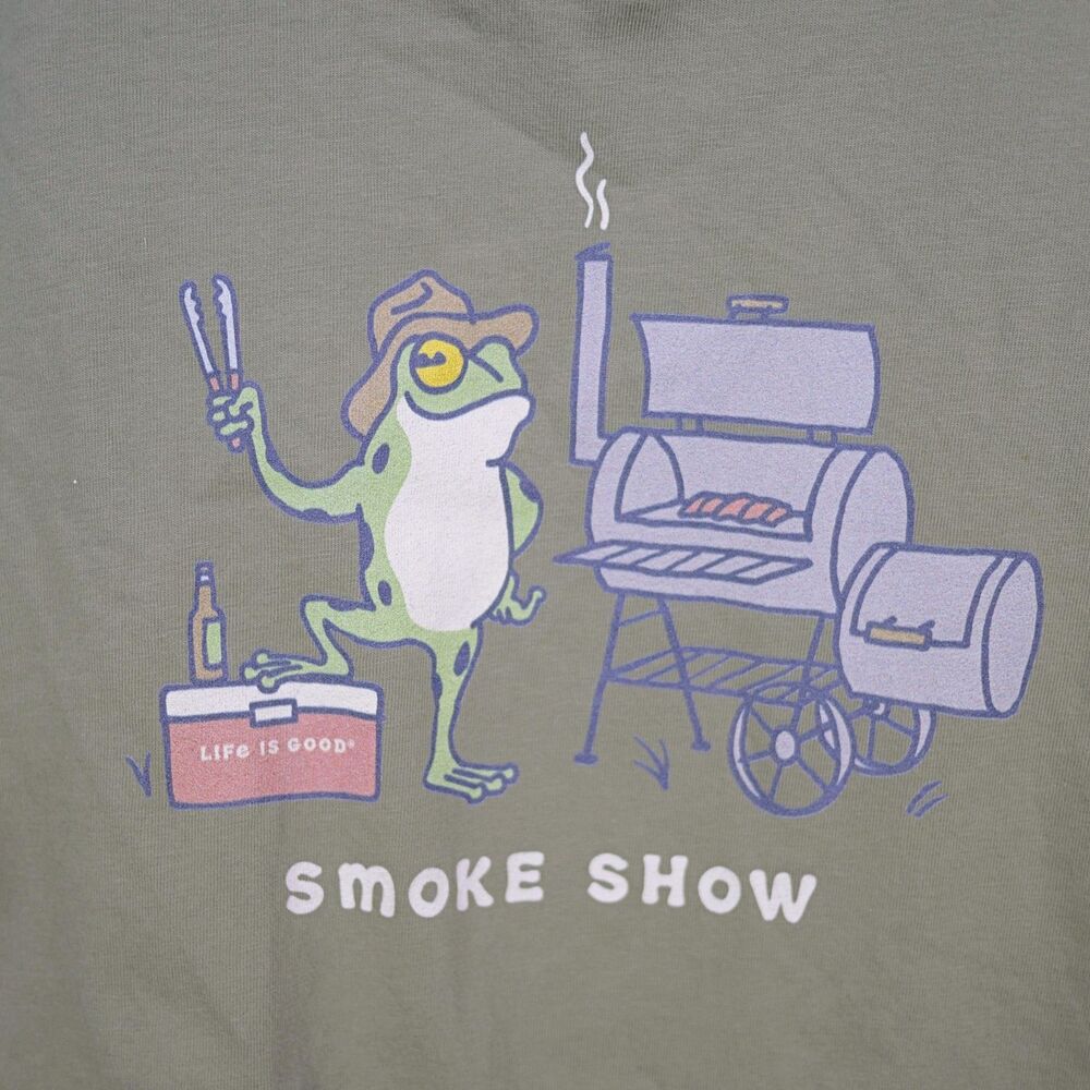 Life is Good Olive Green Short-sleeve Tee - Smoke Show - Men's Size L - Picture 2 of 5